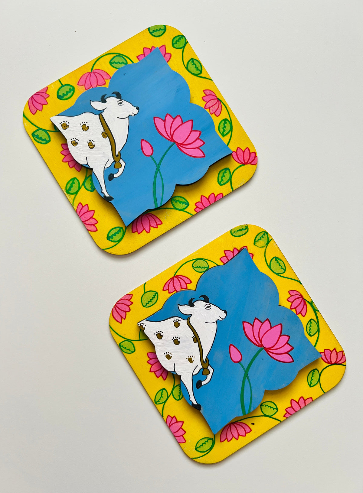 Blue Yellow Pichwai cow