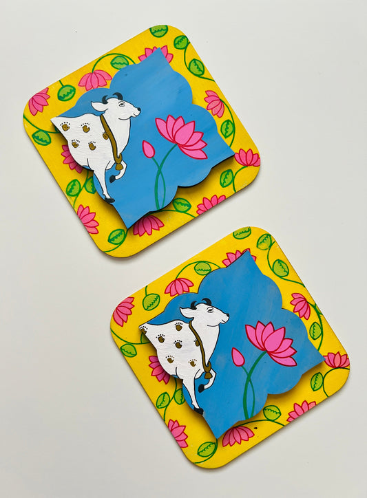 Blue Yellow Pichwai cow
