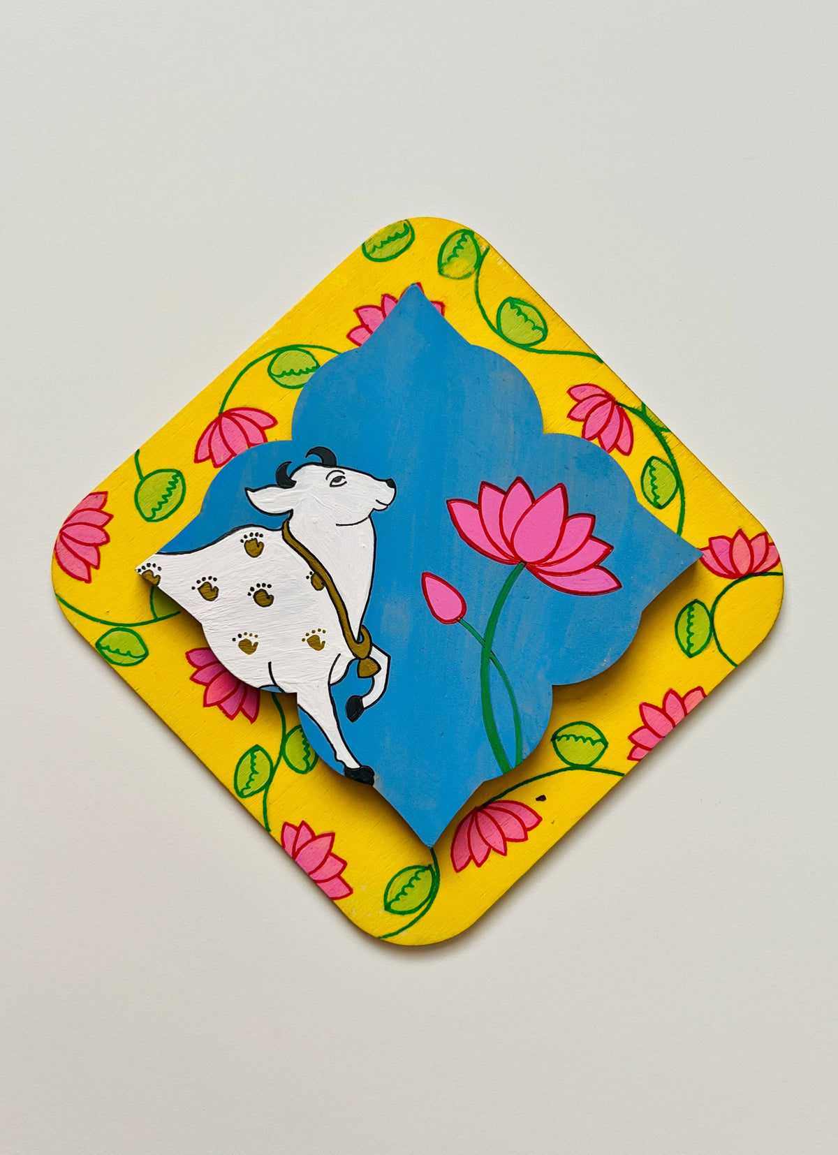 Blue Yellow Pichwai cow