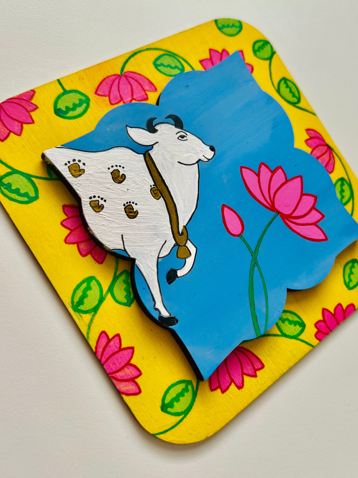 Blue Yellow Pichwai cow