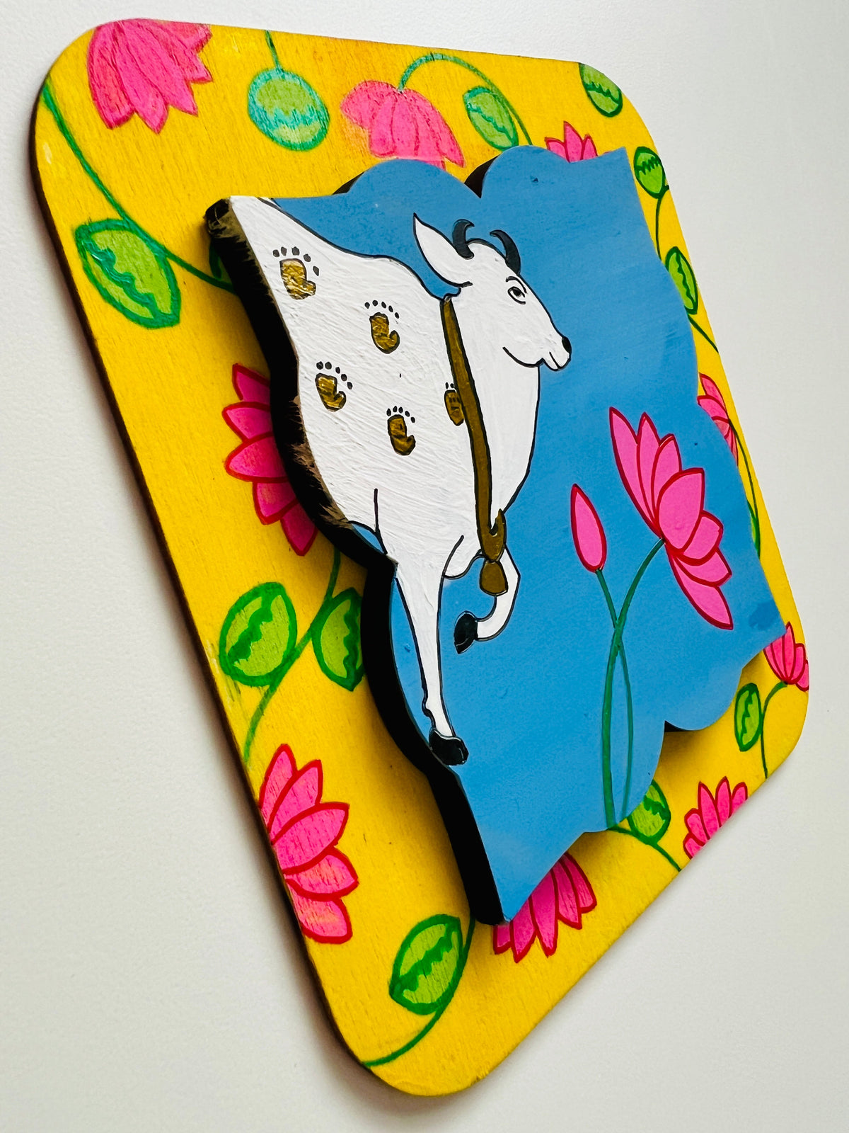 Blue Yellow Pichwai cow