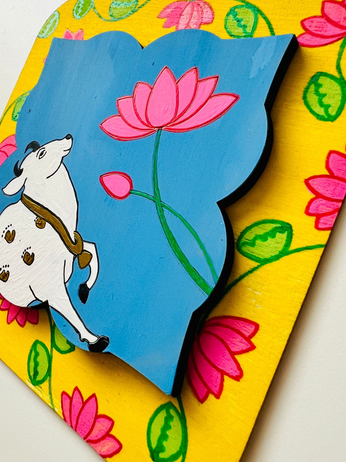 Blue Yellow Pichwai cow