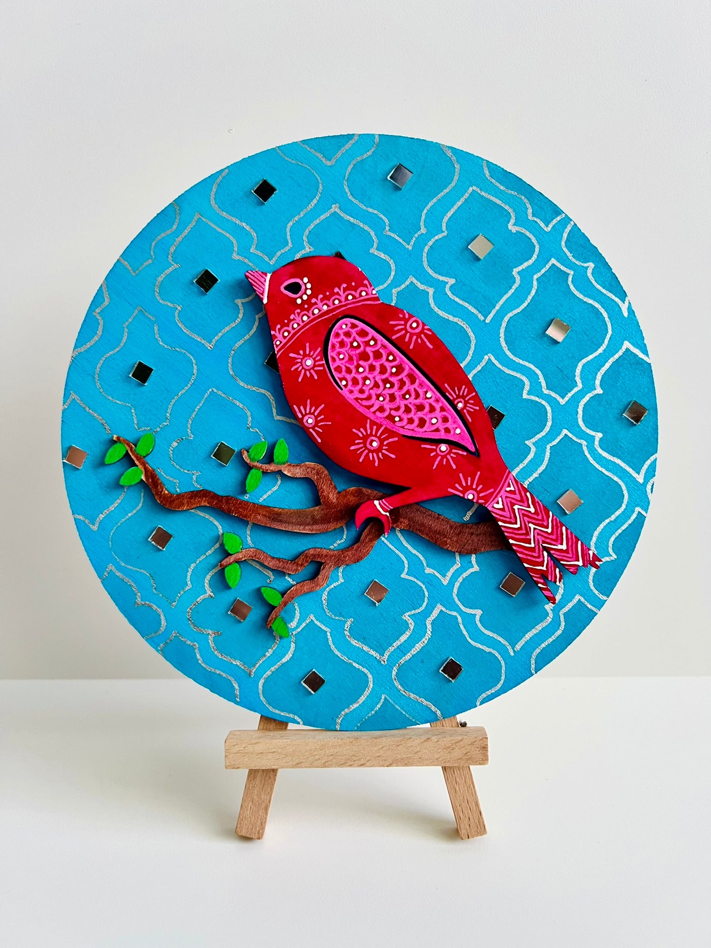 Munia birds of a feather ; Handmade circular wall plaques