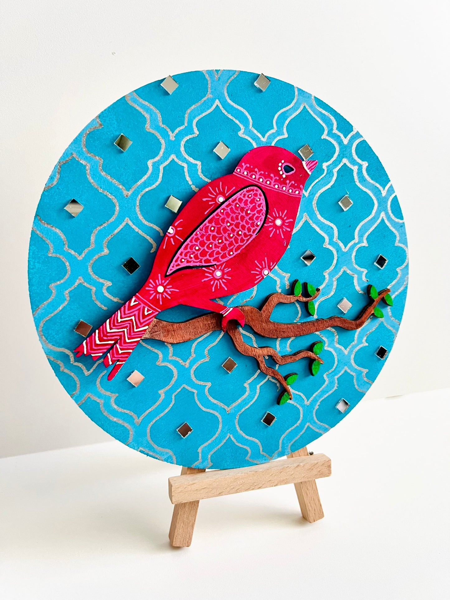 Munia birds of a feather ; Handmade circular wall plaques