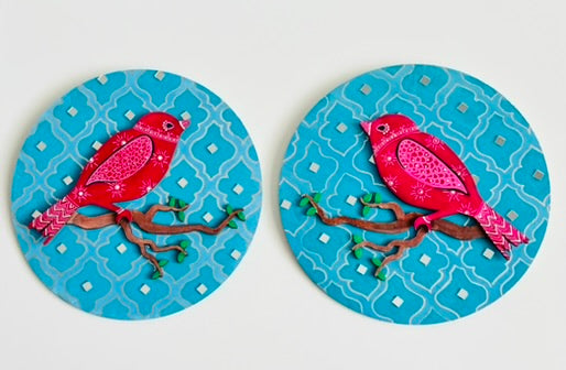 Munia birds of a feather ; Handmade circular wall plaques