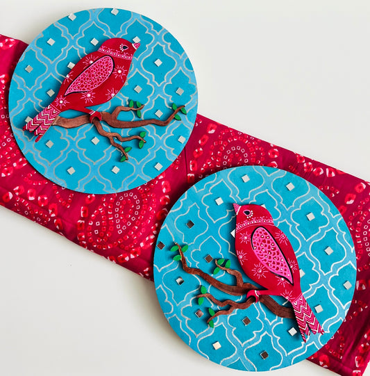 Munia birds of a feather ; Handmade circular wall plaques