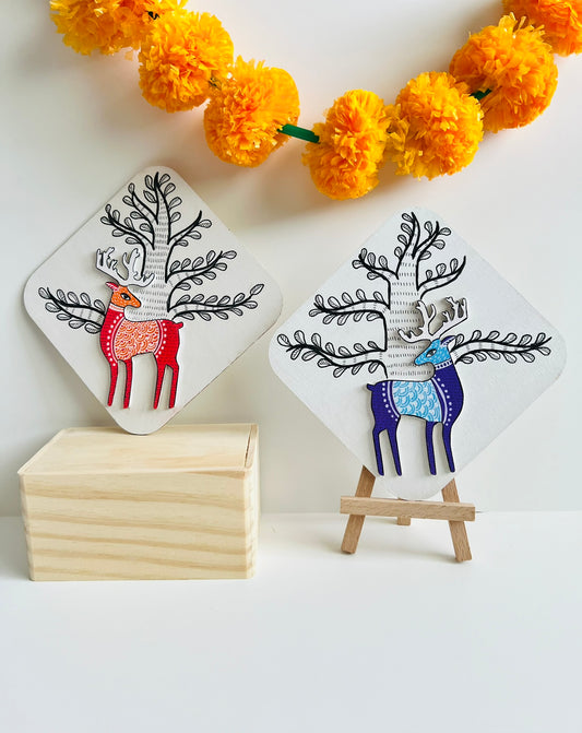 Enchanted Forest: Colorful Modern Deer Decor in Traditional artform