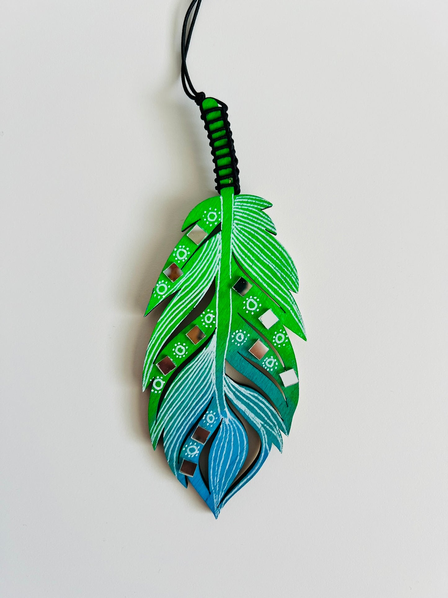 Handcrafted Wooden Feather Wall Hanging with Mirrors - Boho Style Decor, Dream catcher