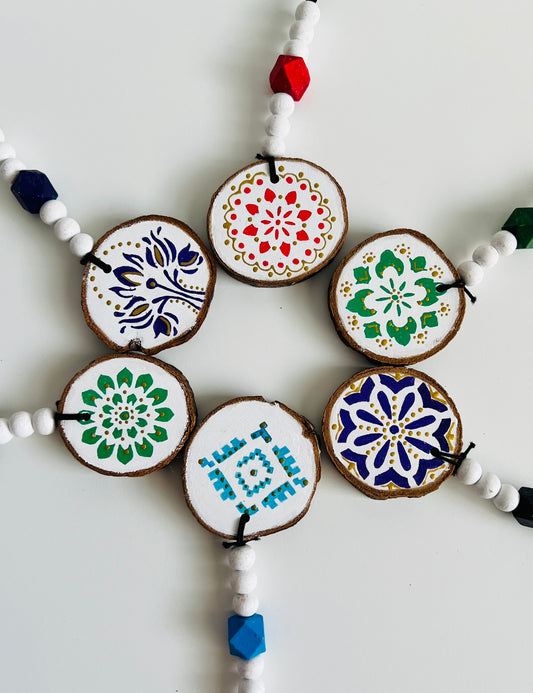 Handmade Painted Wooden Disc Charms - Double-Sided, Versatile Decor