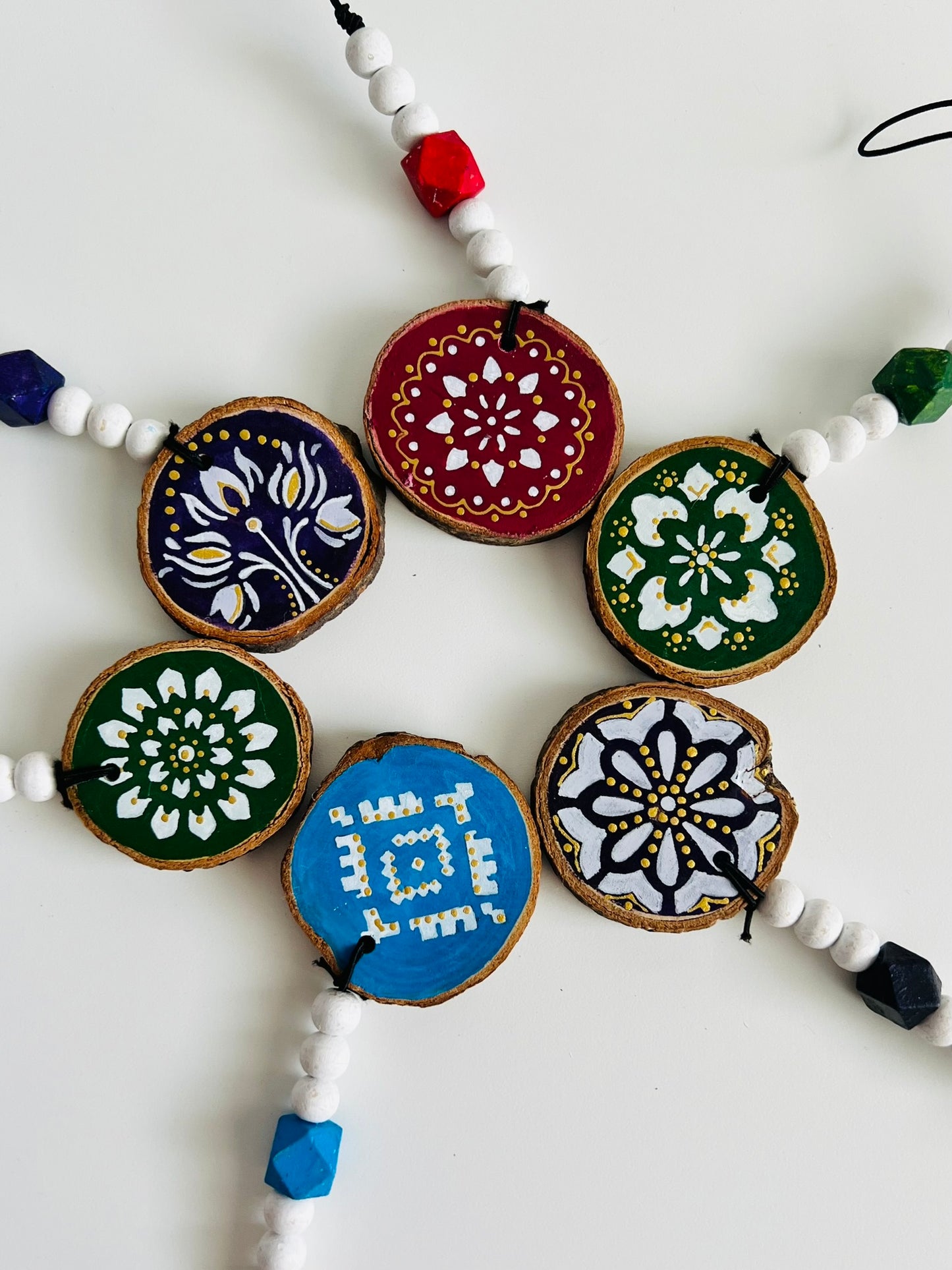 Handmade Painted Wooden Disc Charms - Double-Sided, Versatile Decor