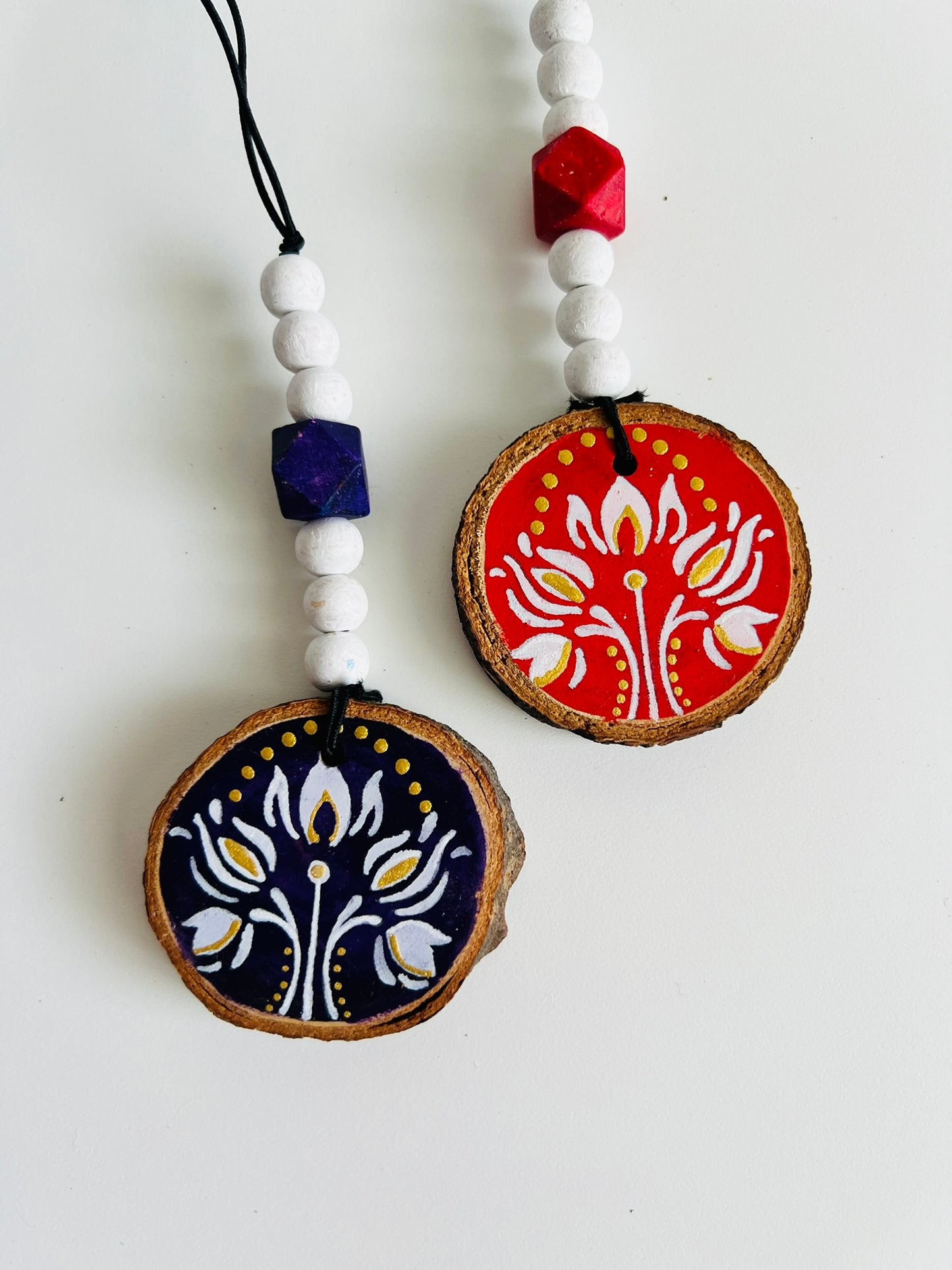 Handmade Painted Wooden Disc Charms - Double-Sided, Versatile Decor