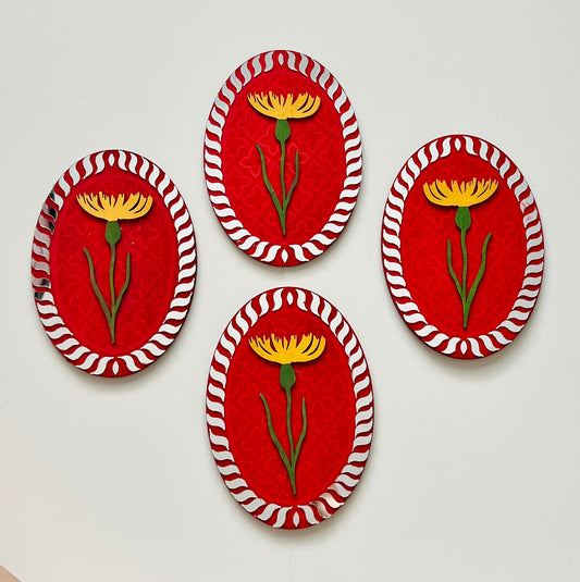 Oval Red Flower mirror