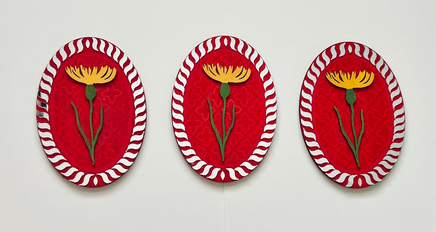 Oval Red Flower mirror