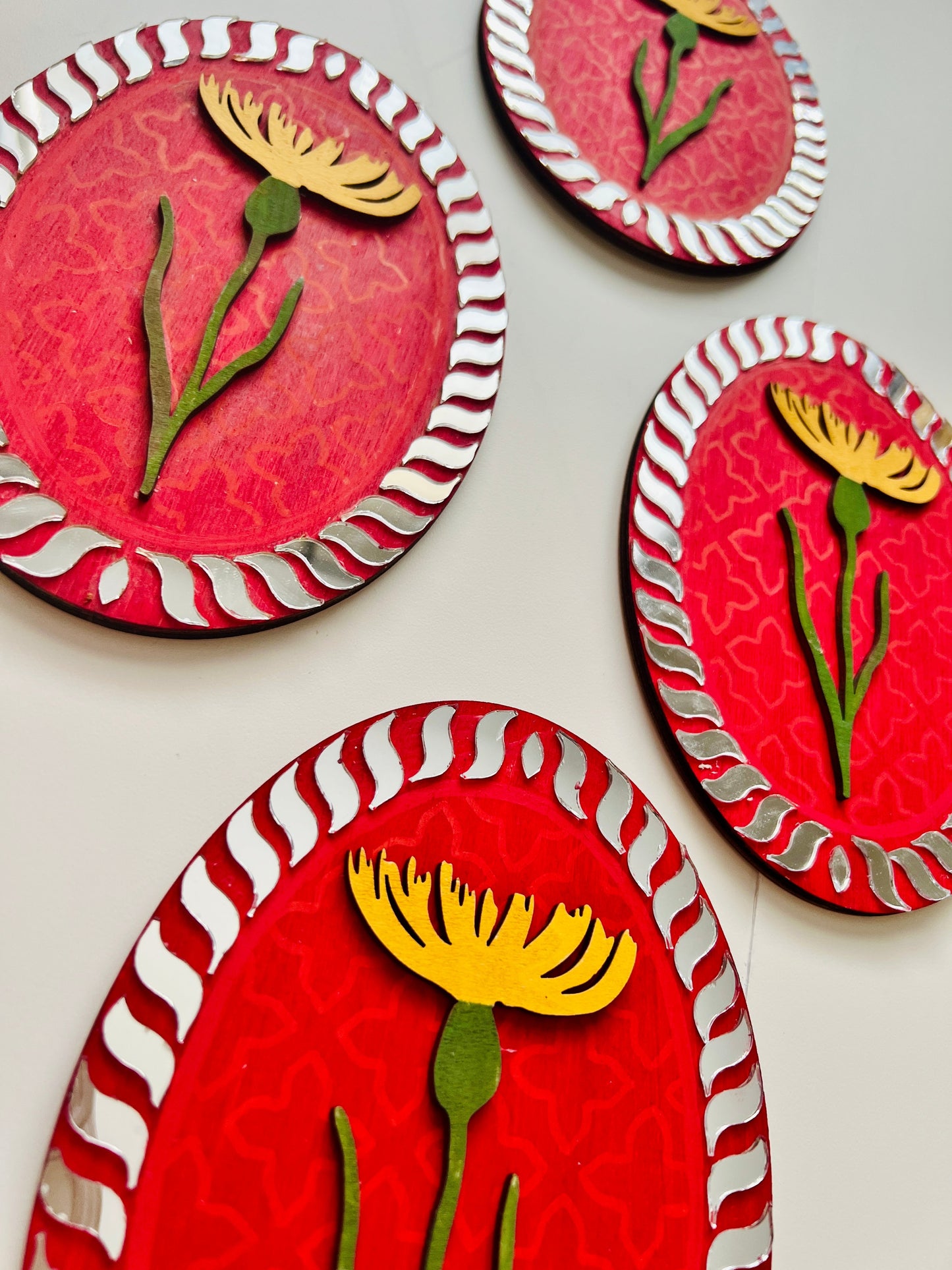 Oval Red Flower mirror