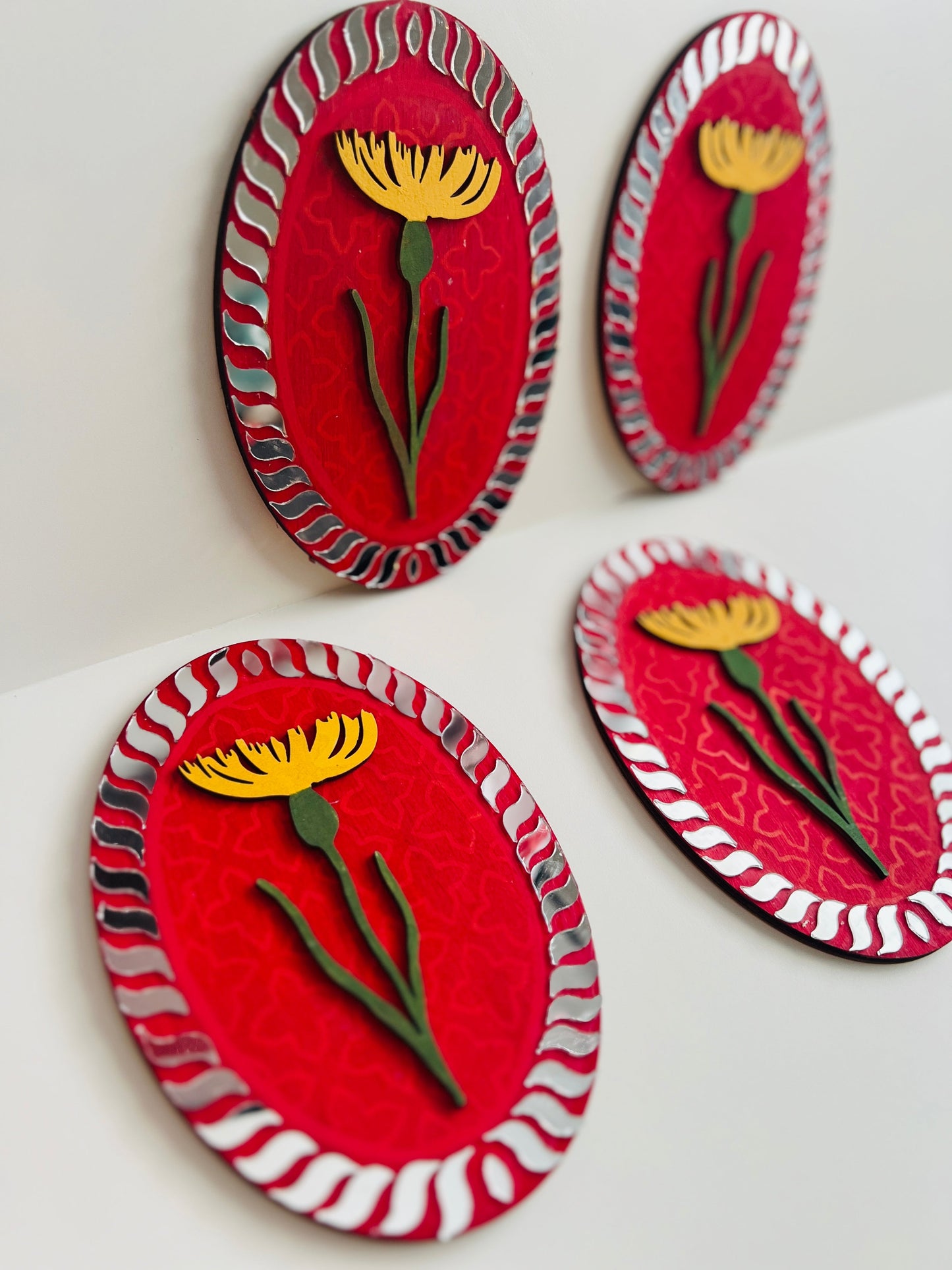 Oval Red Flower mirror