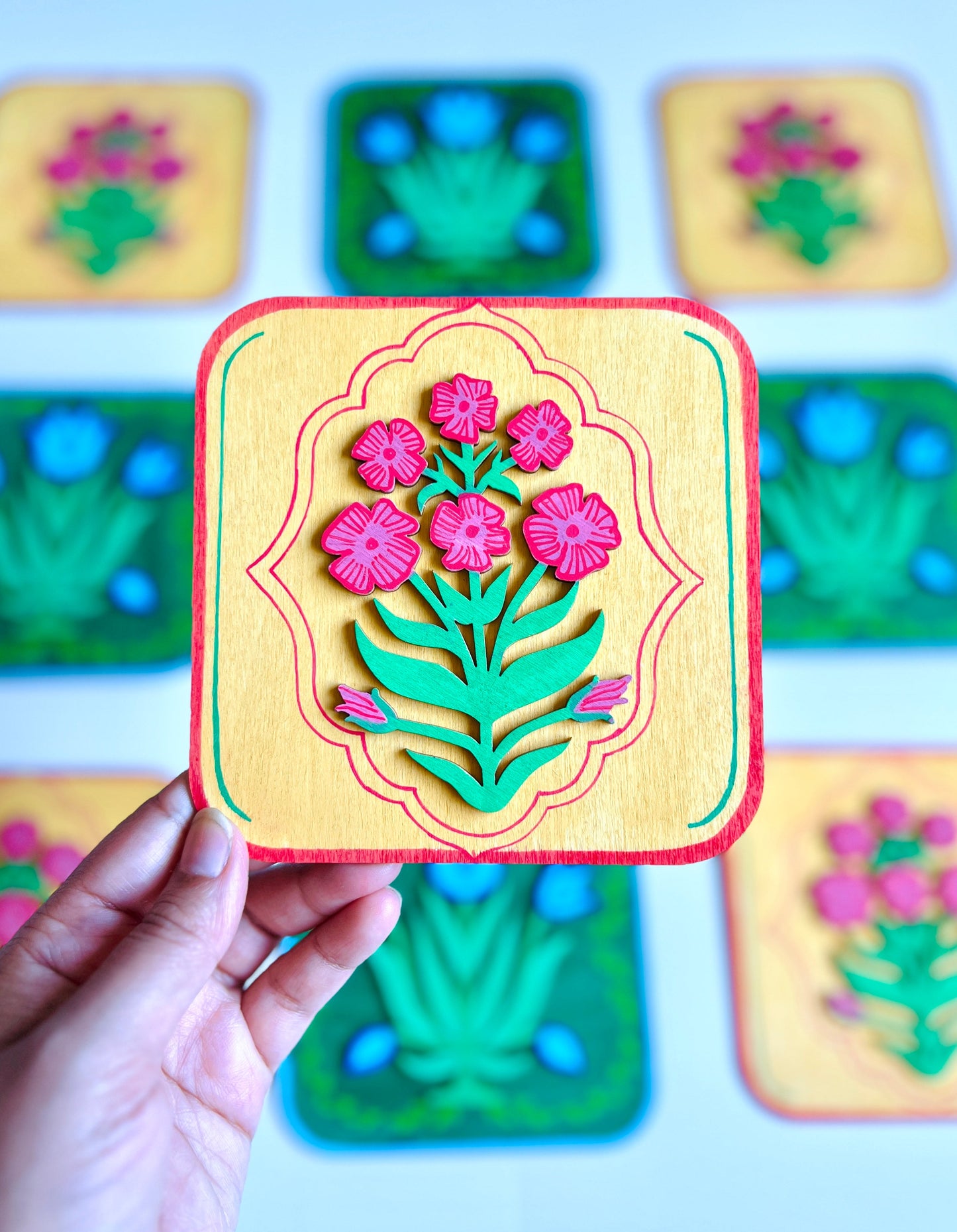 Pink Yellow flower plate